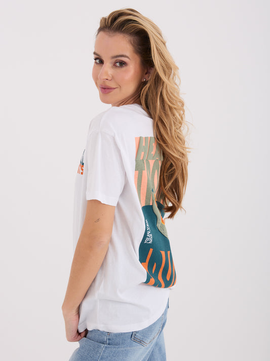 SUBLEVEL Biały bawełniany t-shirt z napisami