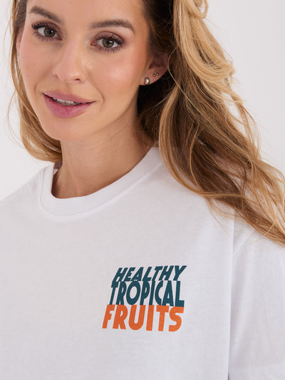 SUBLEVEL Biały bawełniany t-shirt z napisami