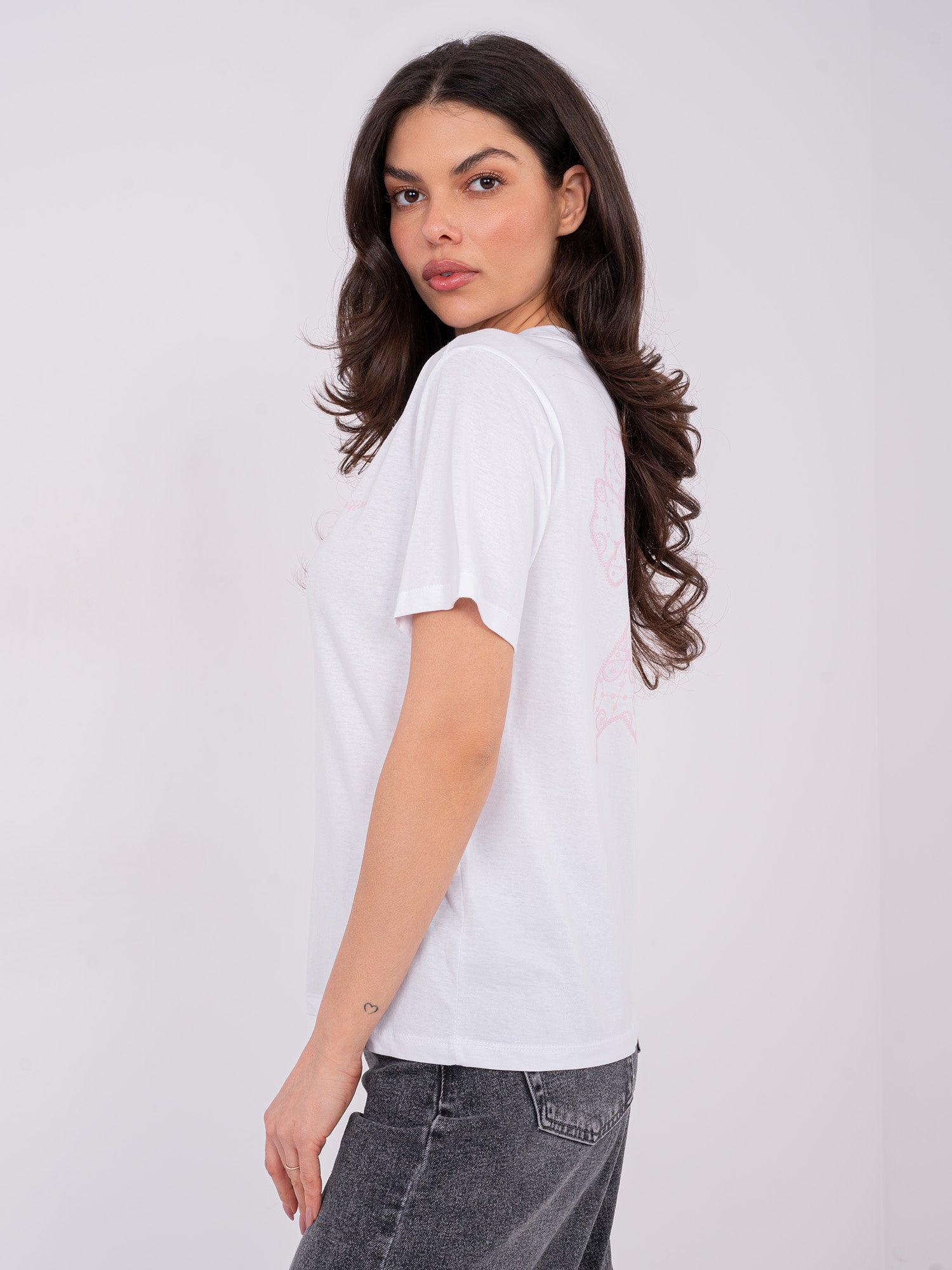 SUBLEVEL Biały damski t-shirt  z napisem