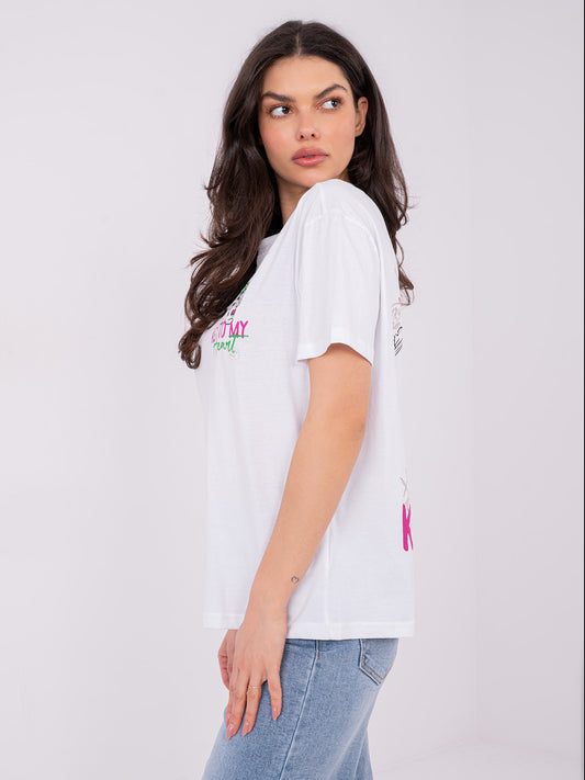 SUBLEVEL Biały t-shirt z nadrukiem na plecach