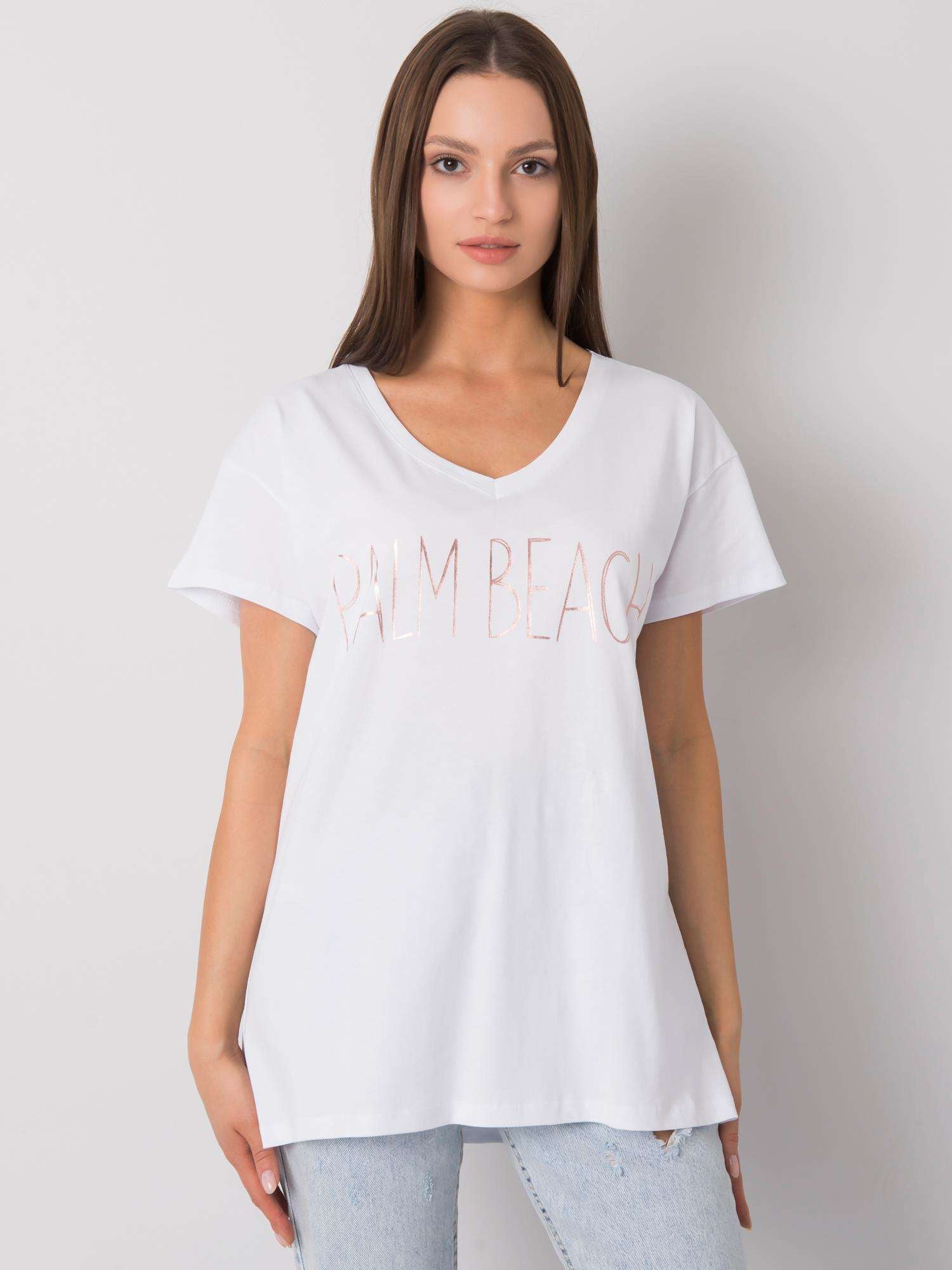 Biały t-shirt z dekoltem w serek