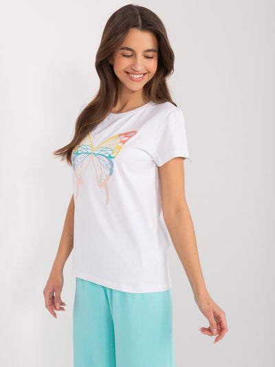 BASIC FEEL GOOD Biały t-shirt z naszywką i cyrkoniami