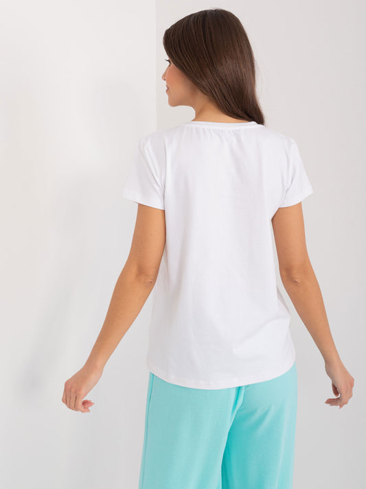 BASIC FEEL GOOD Biały t-shirt z naszywką i cyrkoniami