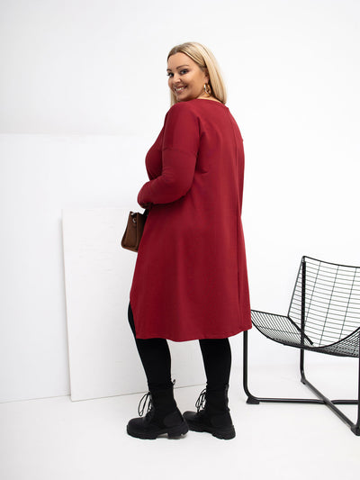 Bordowa damska tunika plus size z kieszeniami