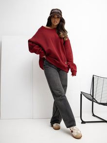 RUE PARIS Bordowa ocieplana bluza bez kaptura