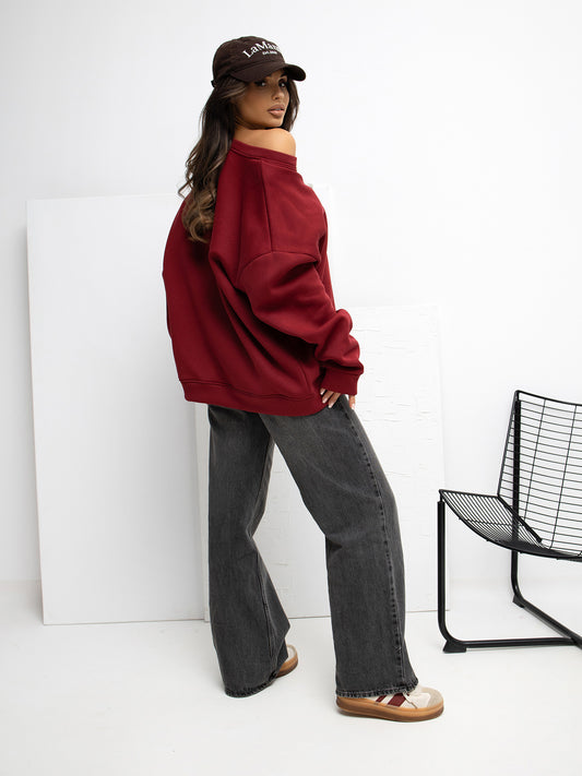 RUE PARIS Bordowa ocieplana bluza bez kaptura