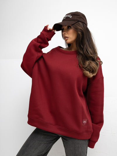 RUE PARIS Bordowa ocieplana bluza bez kaptura