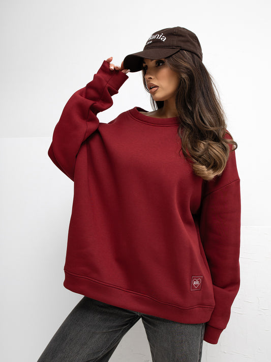 RUE PARIS Bordowa ocieplana bluza bez kaptura