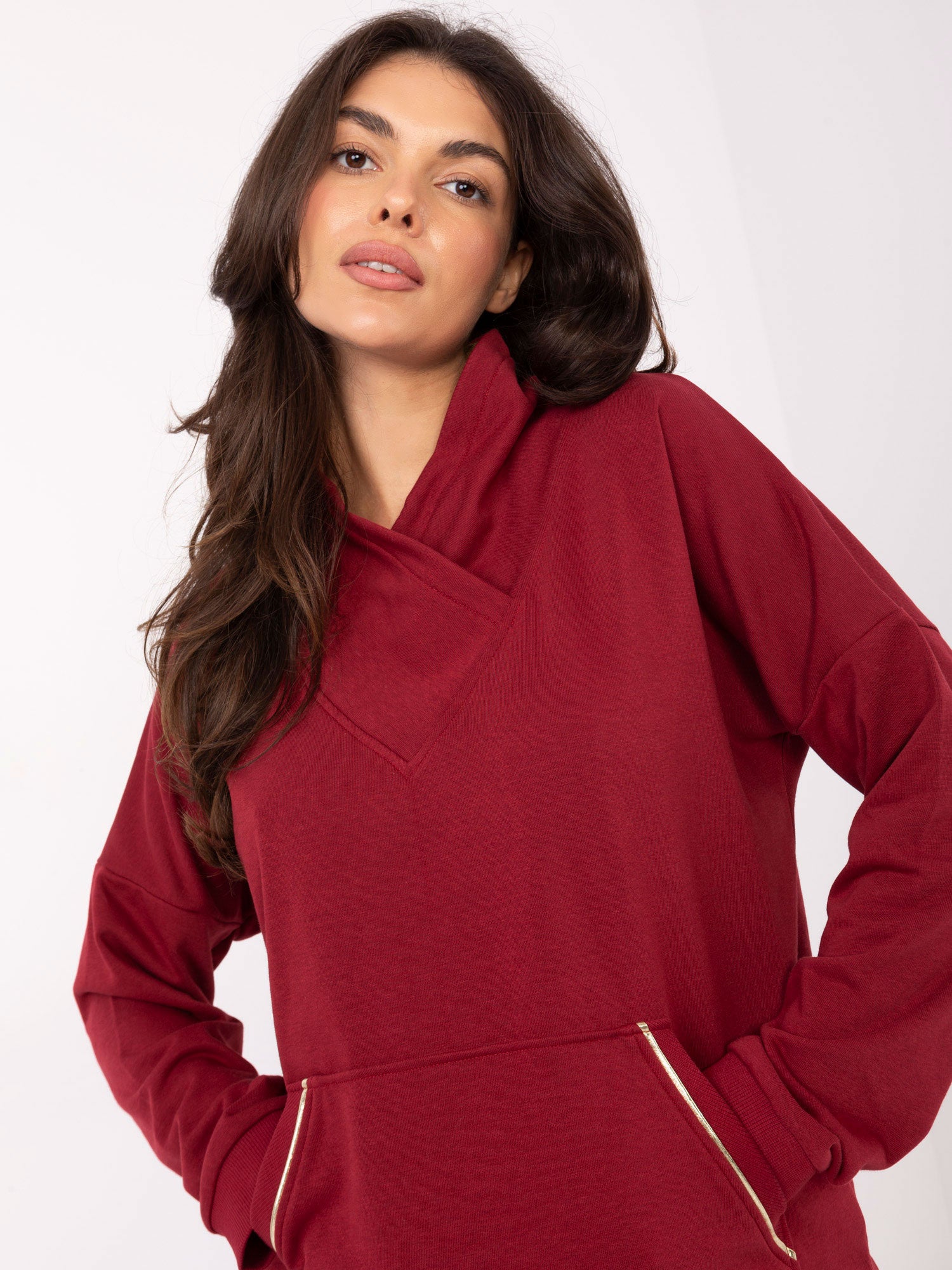 RUE PARIS Bordowa bluza kangurka o kroju oversize