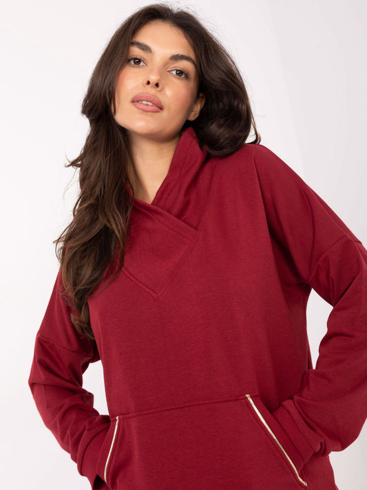 RUE PARIS Bordowa bluza kangurka o kroju oversize