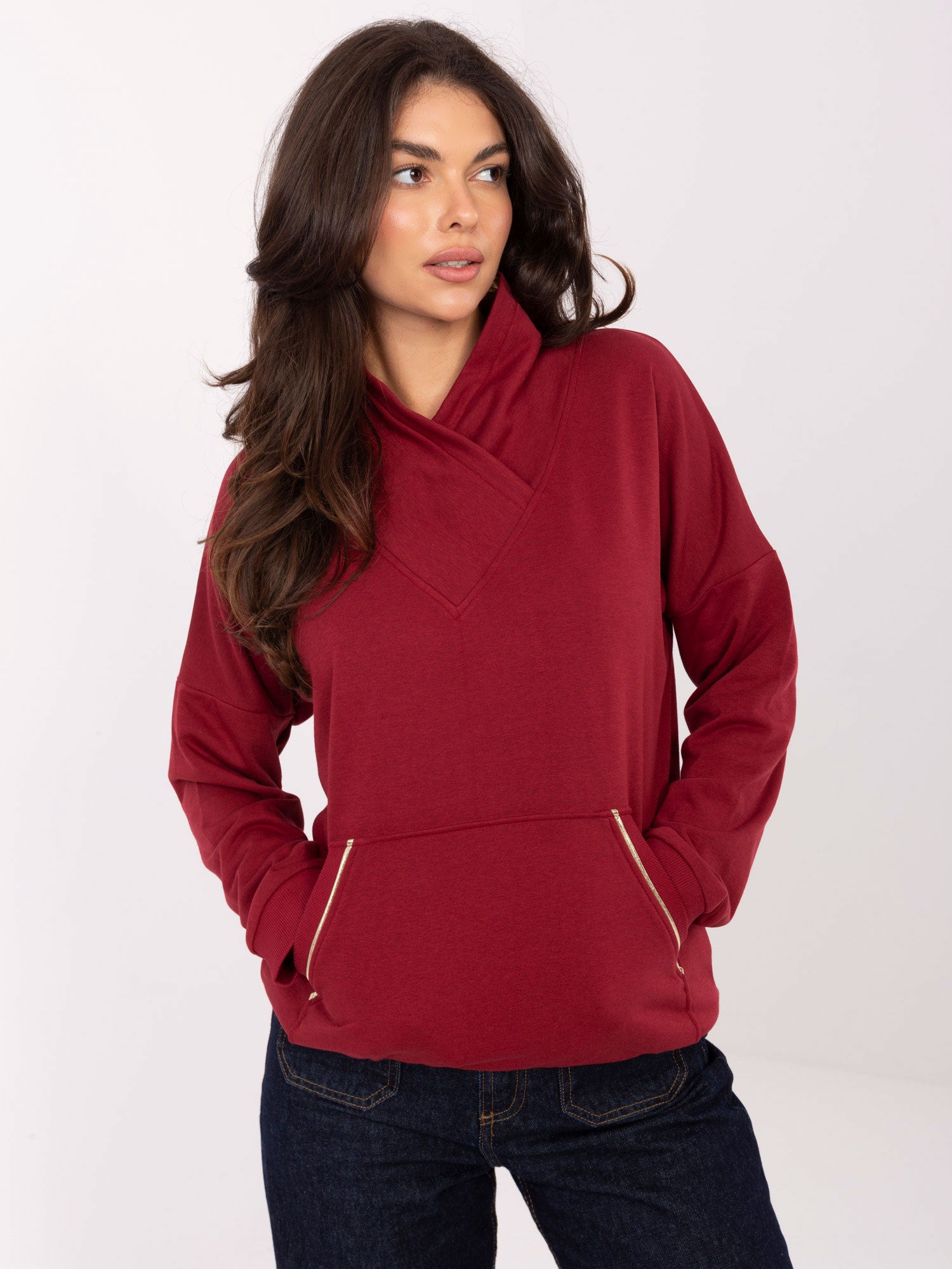 RUE PARIS Bordowa bluza kangurka o kroju oversize