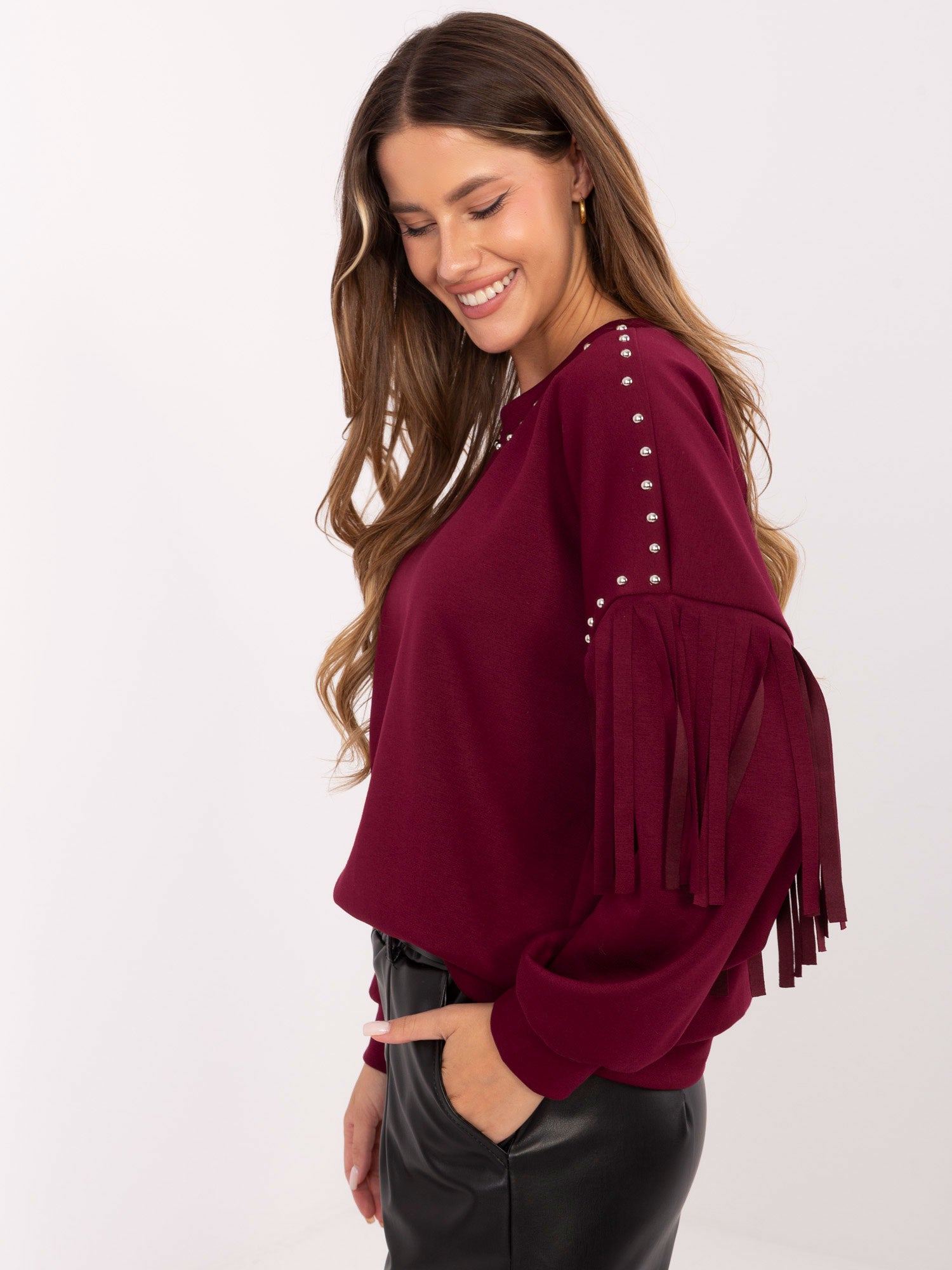 RUE PARIS Bordowa bluza oversize bez kaptura