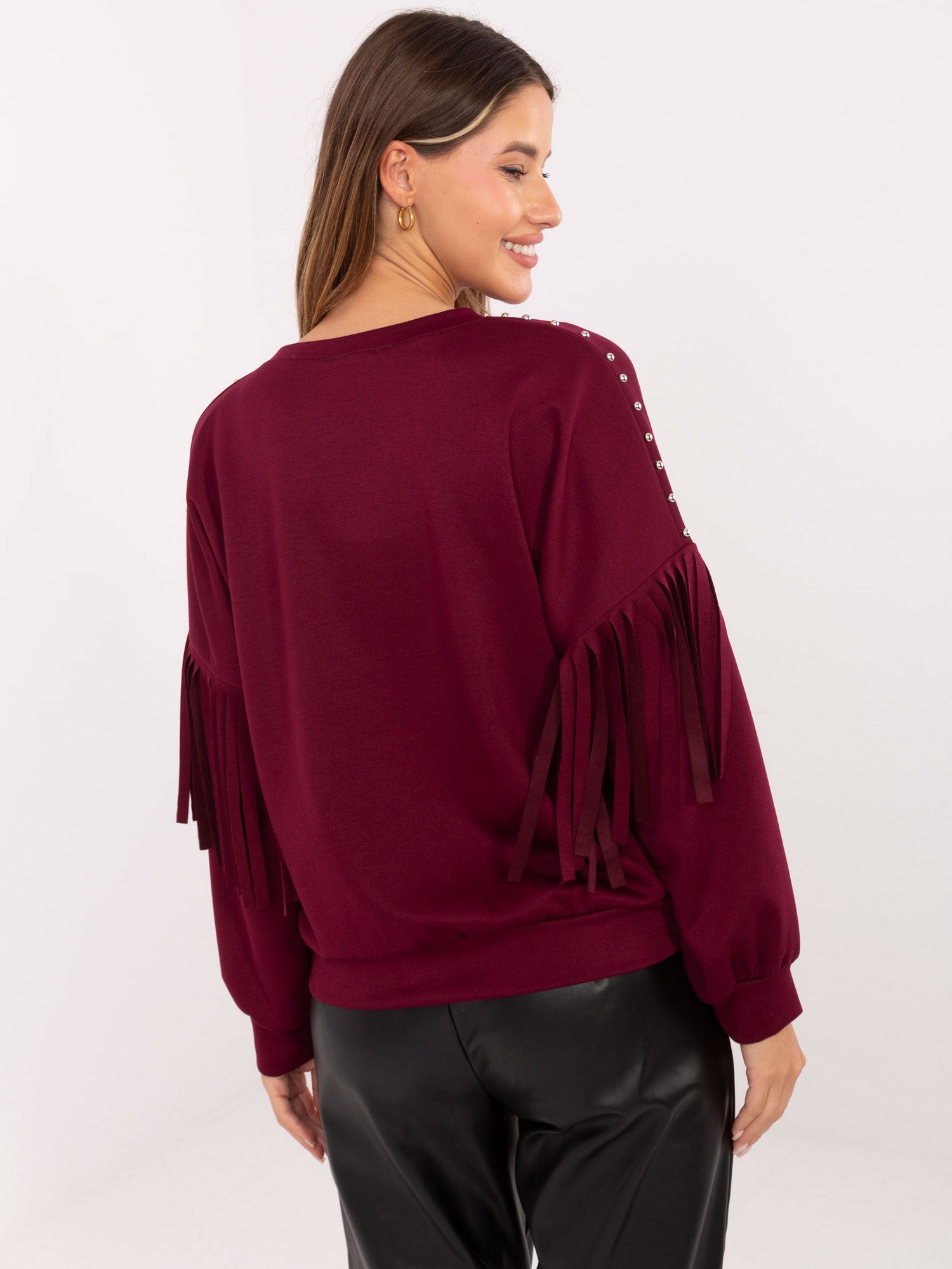 RUE PARIS Bordowa bluza oversize bez kaptura