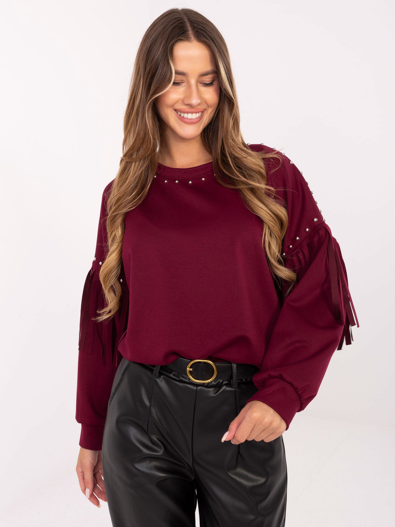 RUE PARIS Bordowa bluza oversize bez kaptura