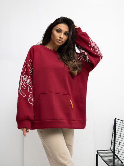 RUE PARIS Bordowa bluza oversize bez kaptura