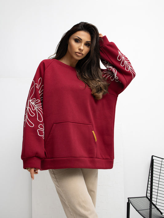RUE PARIS Bordowa bluza oversize bez kaptura