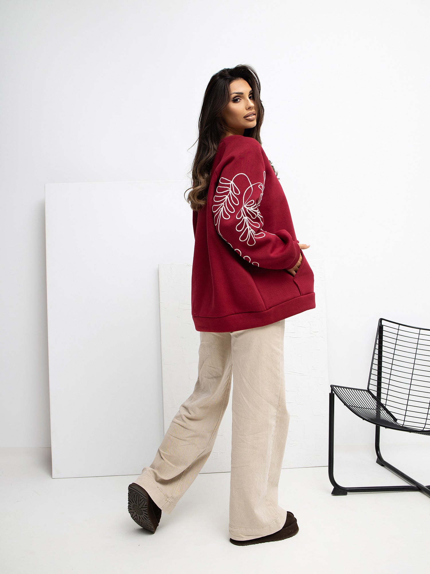 RUE PARIS Bordowa bluza oversize bez kaptura