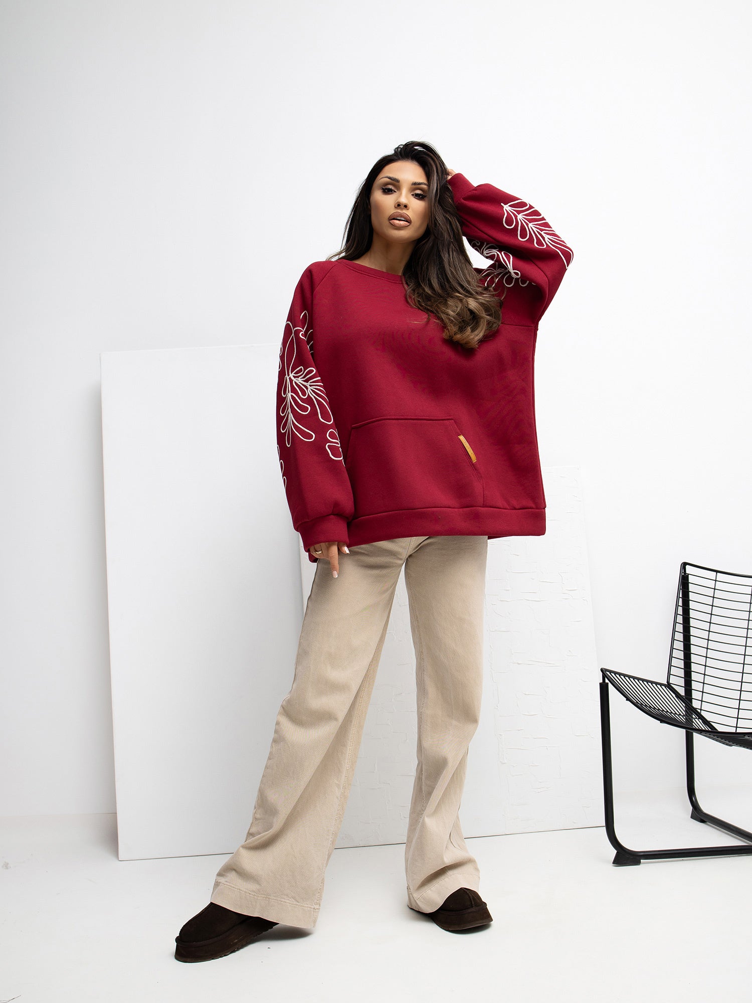RUE PARIS Bordowa bluza oversize bez kaptura