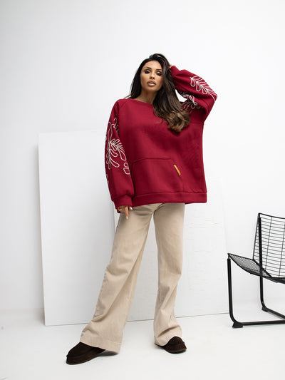 RUE PARIS Bordowa bluza oversize bez kaptura