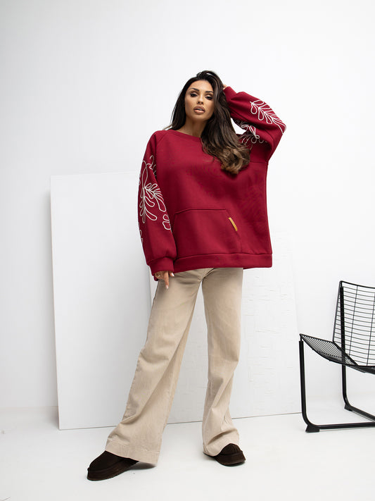RUE PARIS Bordowa bluza oversize bez kaptura