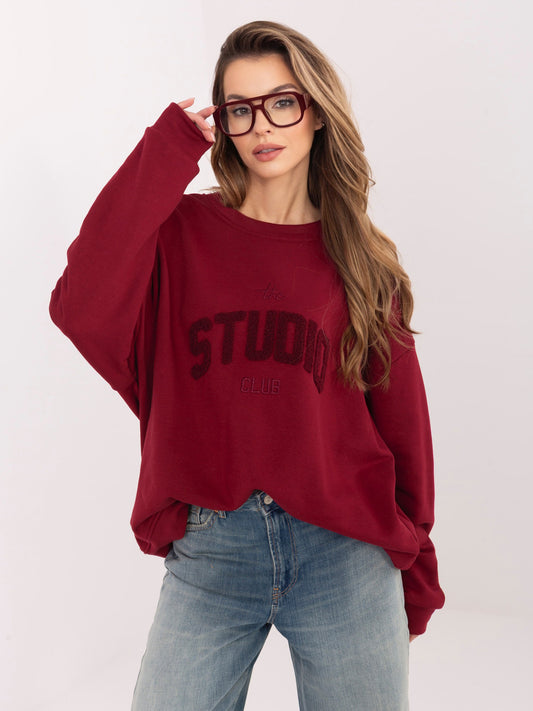Bordowa damska bluza oversize bez kaptura
