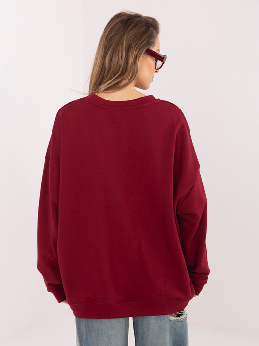 Bordowa damska bluza oversize bez kaptura
