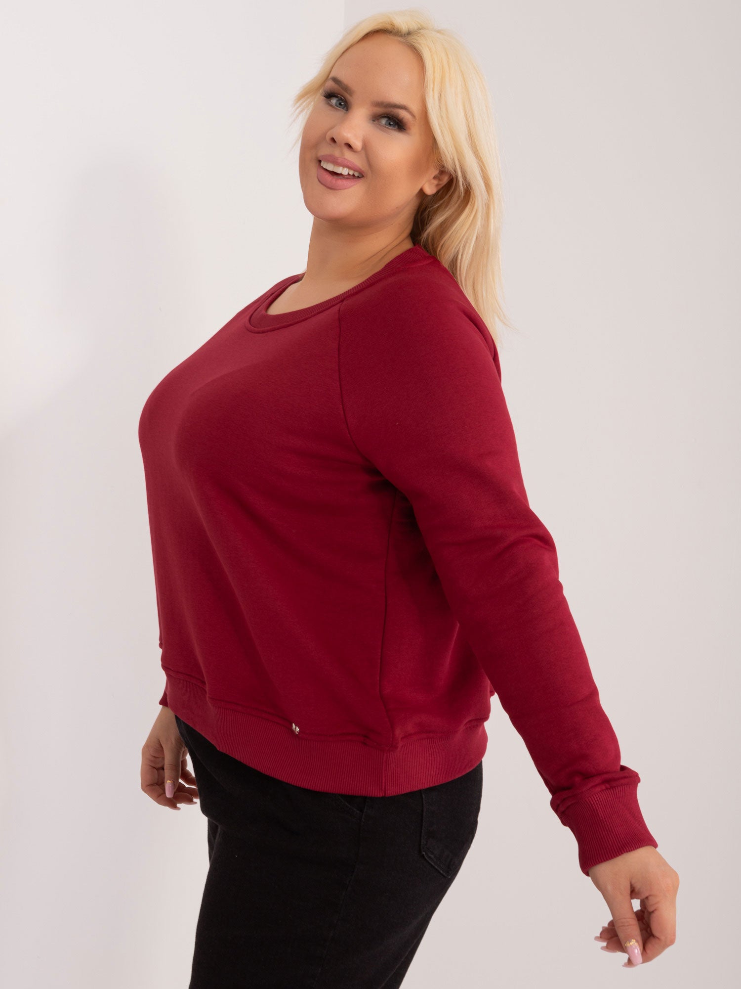Bordowa bluza plus size bez kaptura