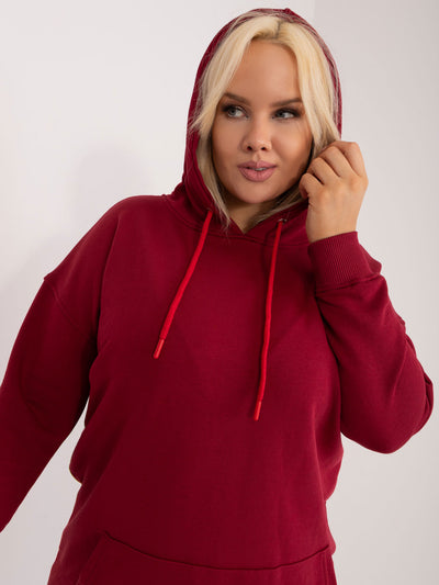 Bordowa bawełniana bluza plus size z kapturem
