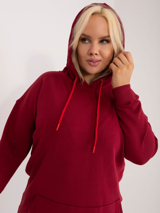 Bordowa bawełniana bluza plus size z kapturem