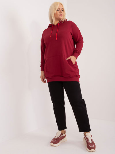 Bordowa bawełniana bluza plus size z kapturem