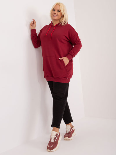 Bordowa bawełniana bluza plus size z kapturem