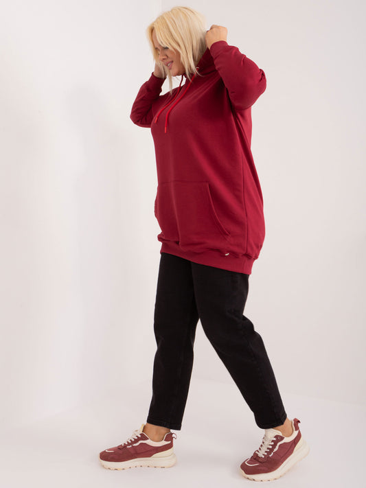 Bordowa bawełniana bluza plus size z kapturem