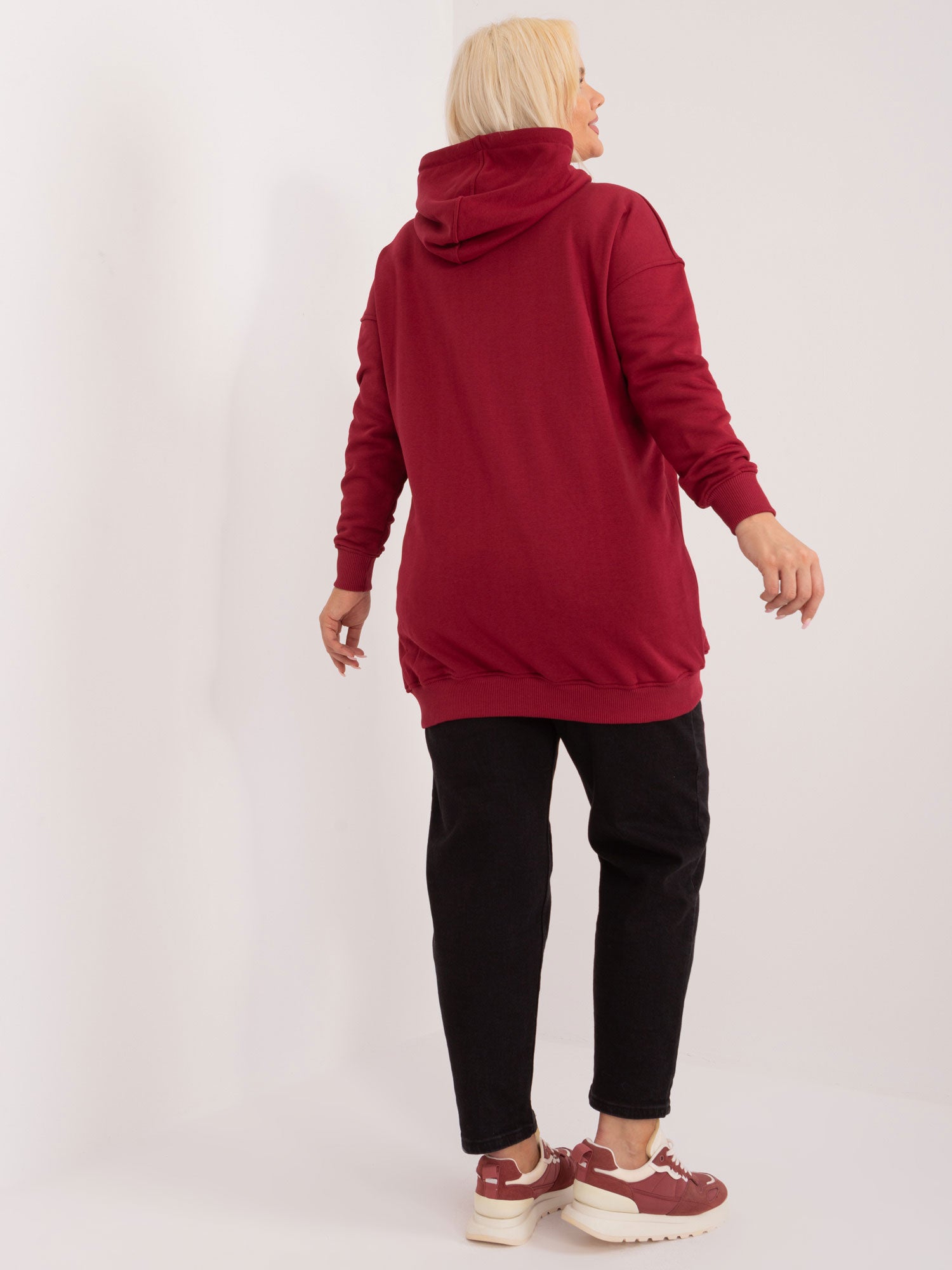 Bordowa bawełniana bluza plus size z kapturem