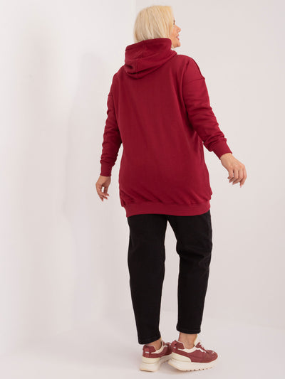Bordowa bawełniana bluza plus size z kapturem