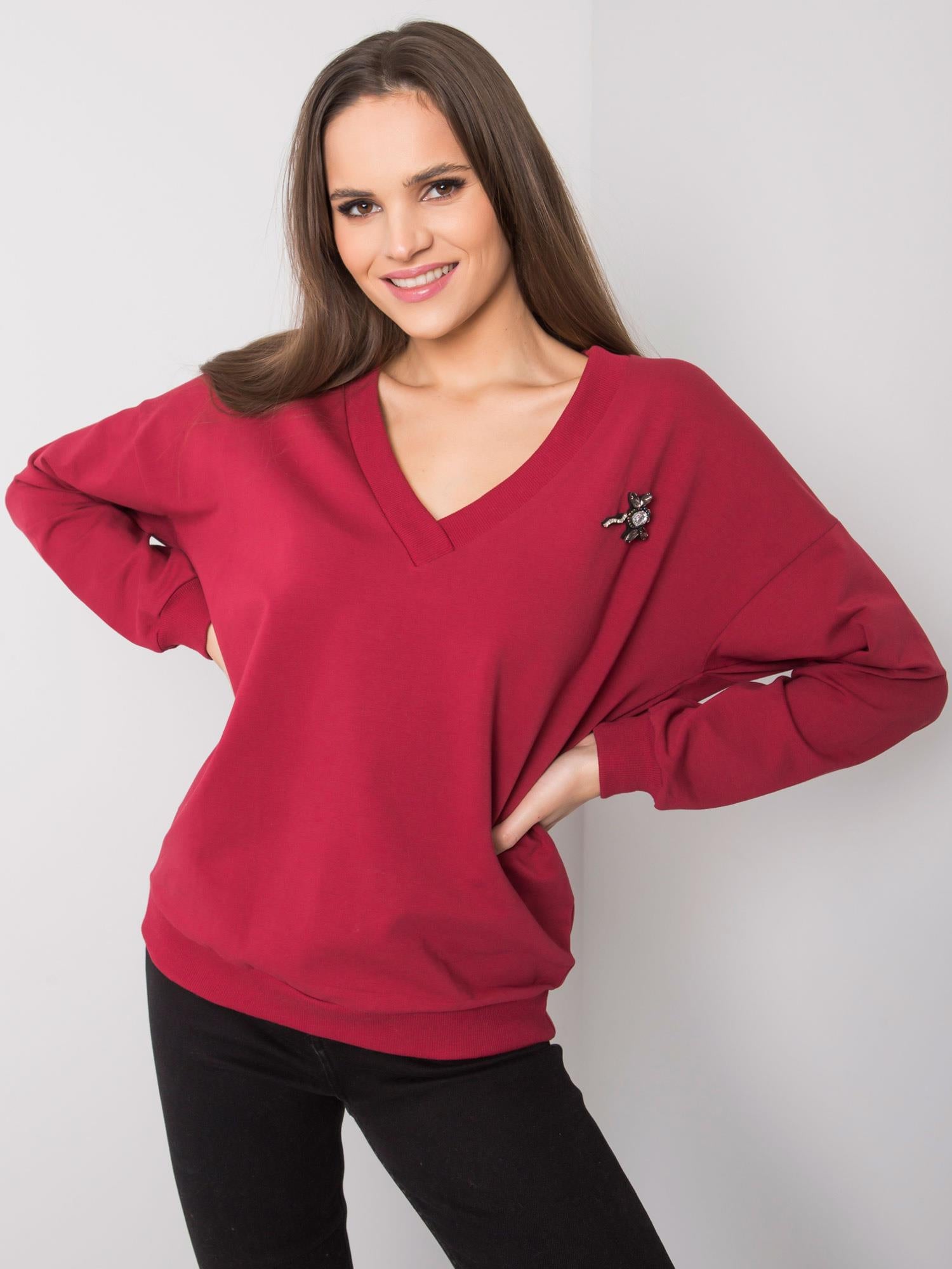 RUE PARIS Bordowa bluzka V-neck