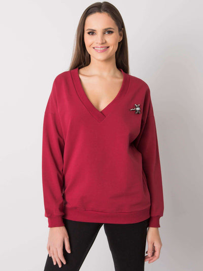 RUE PARIS Bordowa bluzka V-neck