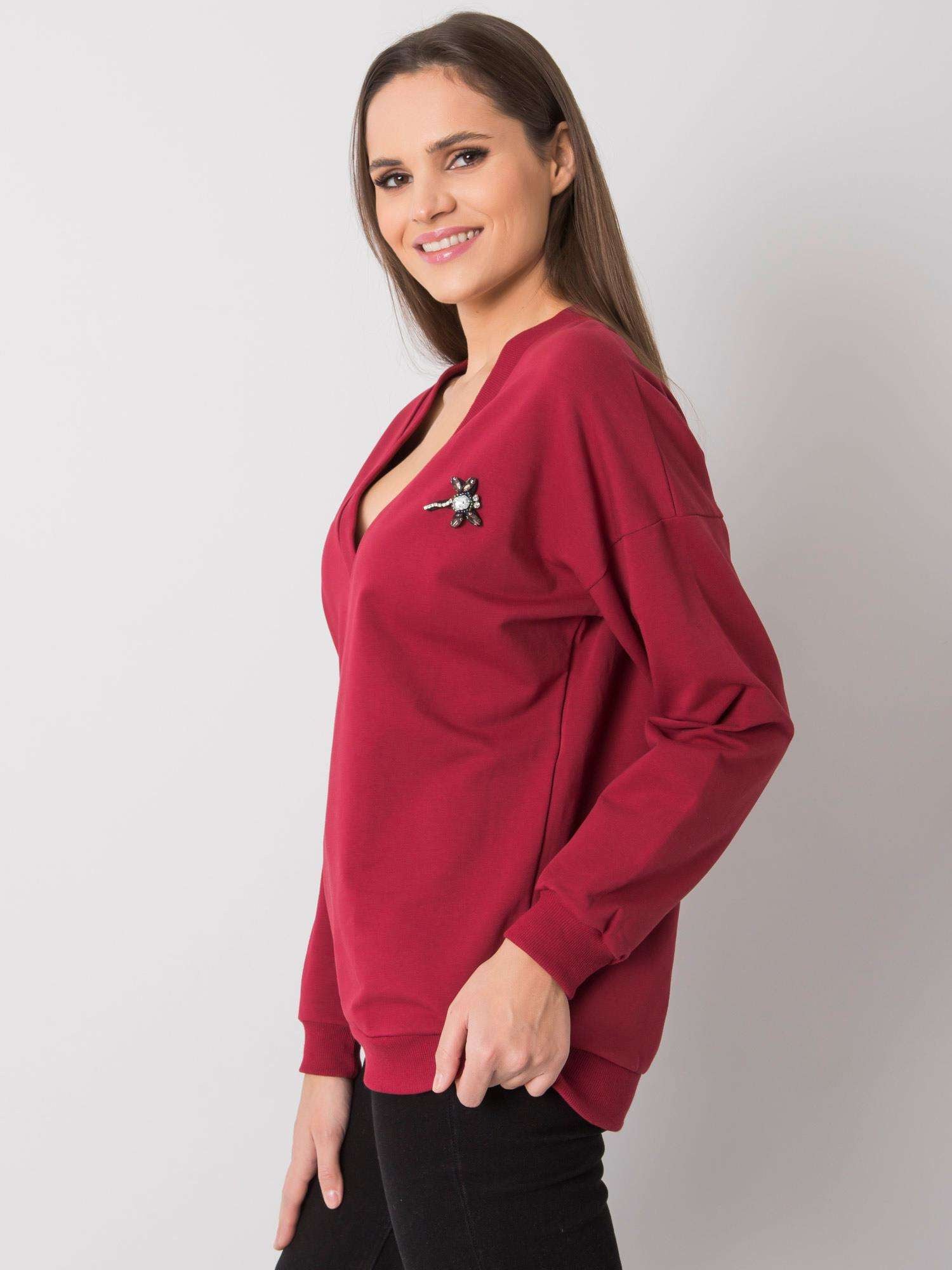RUE PARIS Bordowa bluzka V-neck