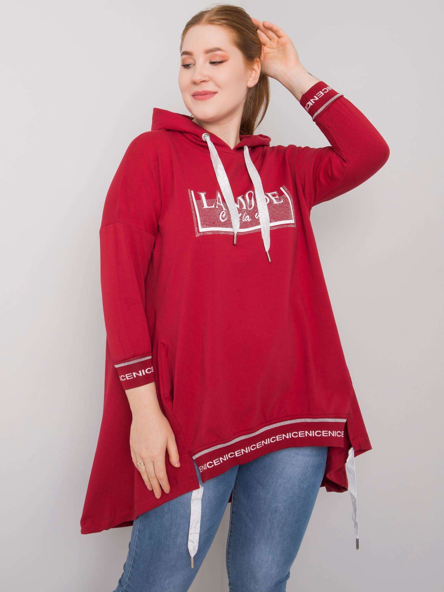 Bordowa bluza damska plus size z kieszenią