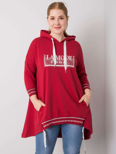 Bordowa bluza damska plus size z kieszenią