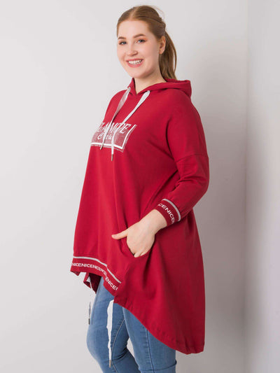 Bordowa bluza damska plus size z kieszenią