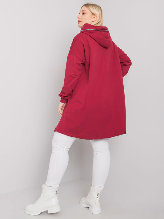 Bordowa bluza plus size z nadrukiem i aplikacją