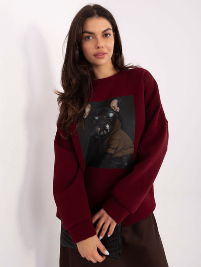 Bordowa damska bluza oversize z ociepleniem