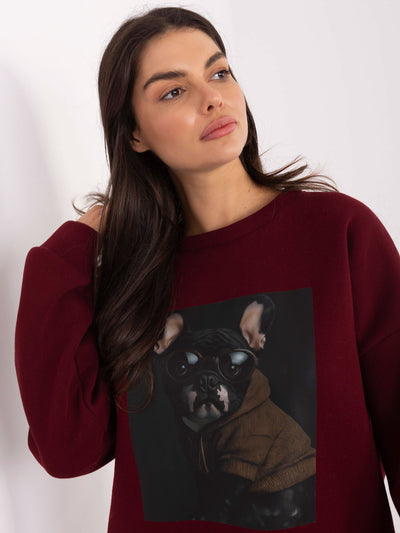 Bordowa damska bluza oversize z ociepleniem