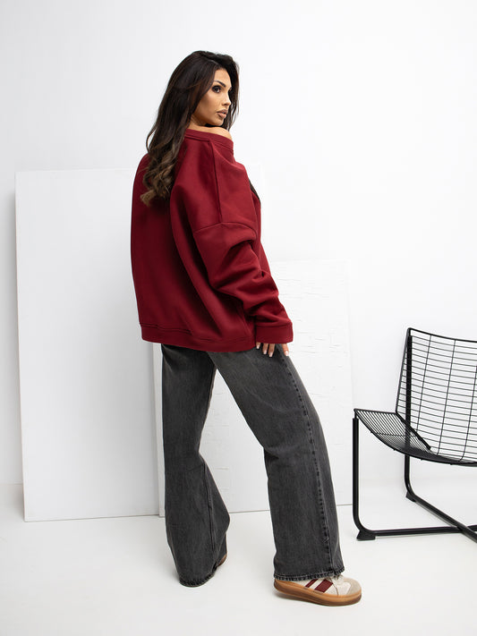 RUE PARIS Bordowa ocieplana bluza z napisem LA