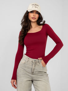 RUE PARIS Bordowy longsleeve basic z bawełny