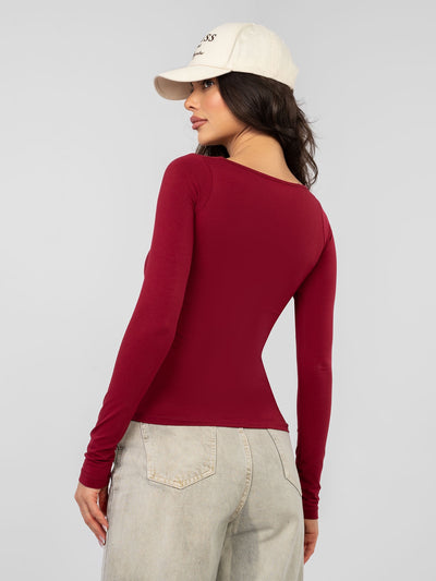 RUE PARIS Bordowy longsleeve basic z bawełny