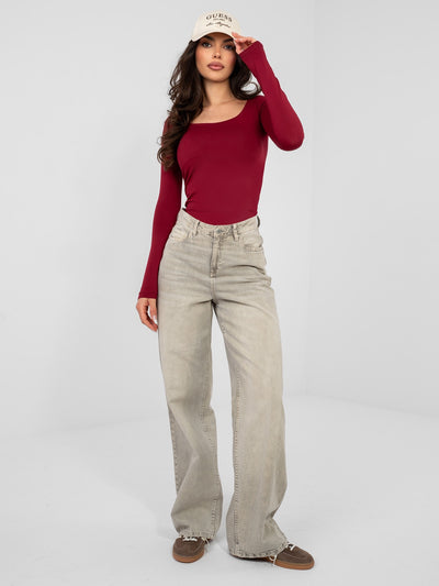 RUE PARIS Bordowy longsleeve basic z bawełny