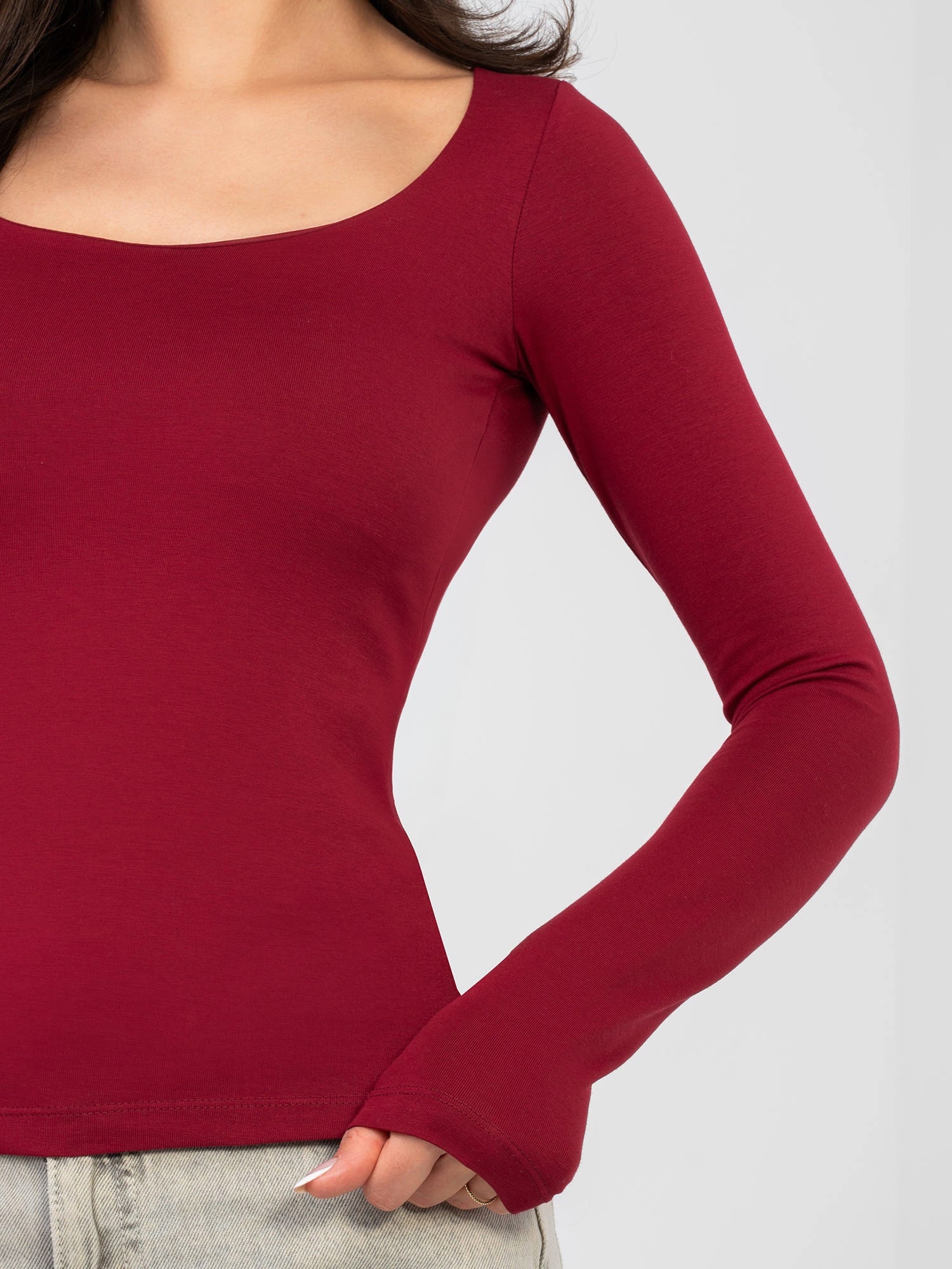 RUE PARIS Bordowy longsleeve basic z bawełny