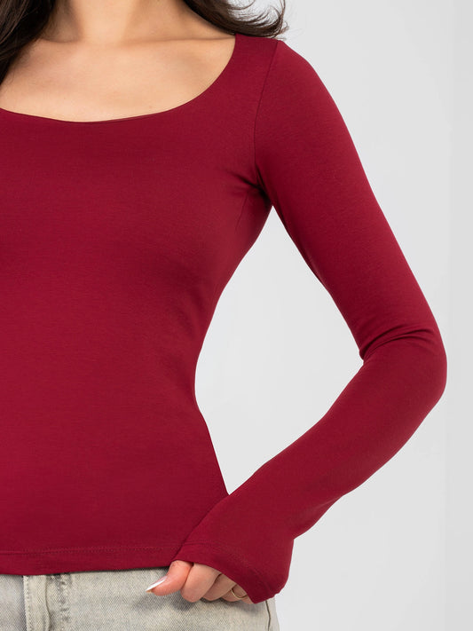 RUE PARIS Bordowy longsleeve basic z bawełny