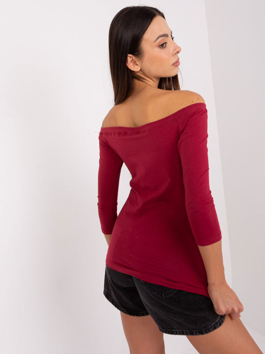 Bordowa dopasowana bluzka hiszpanka BASIC FEEL GOOD